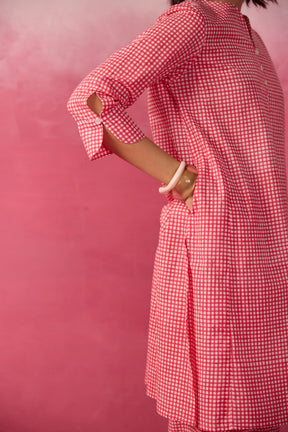 Pink Gingham Check Printed Cotton Co-ord Set