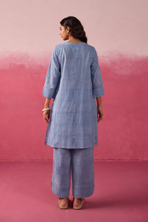 Blue Gingham Checks Printed Cotton Co-ord Set