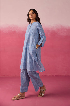 Blue Gingham Checks Printed Cotton Co-ord Set