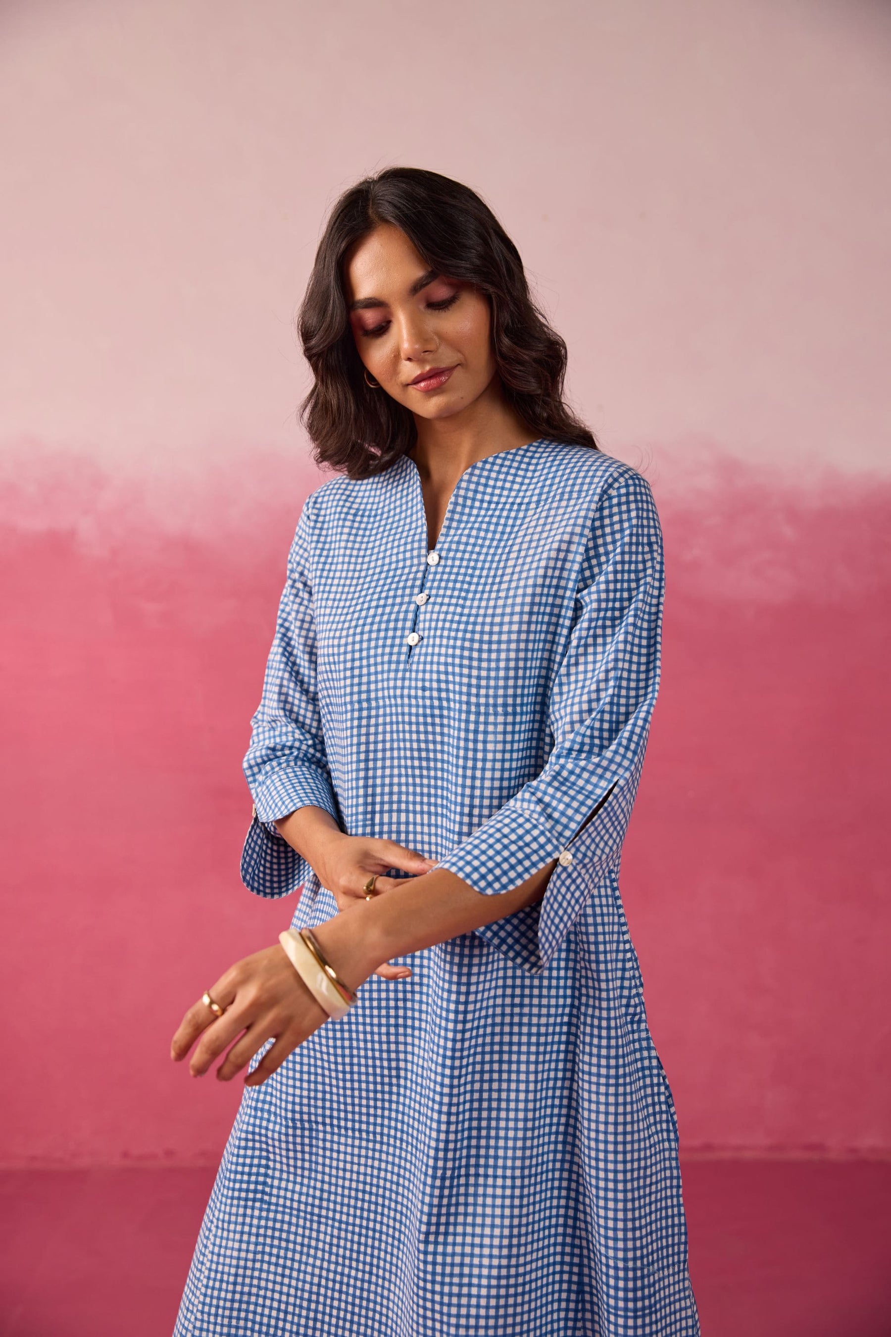 Blue Gingham Checks Printed Cotton Co-ord Set
