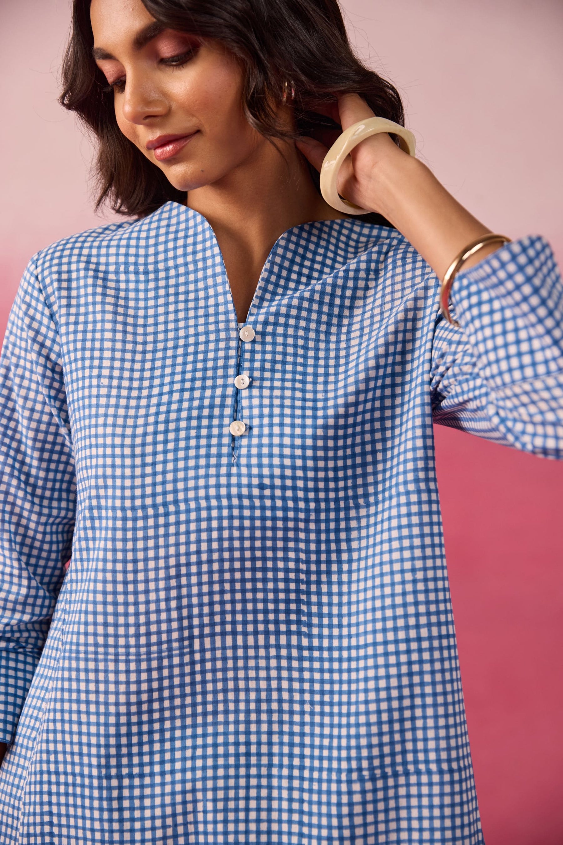 Blue Gingham Checks Printed Cotton Co-ord Set