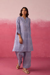Blue & White Stripe Hand Block Printed Cotton Co-ord Set