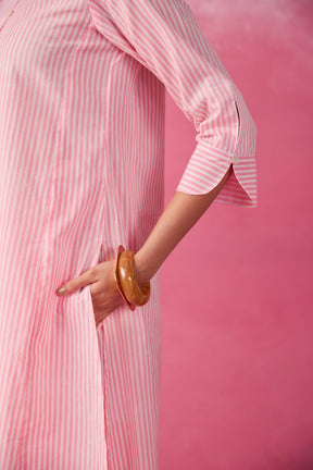 Pink & White Stripe Hand Block Printed Cotton Co-ord Set