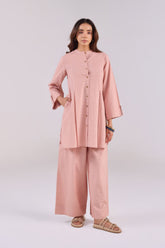 Soft Blush Pink Checks Shirt Pleated Cotton Co-ord Set
