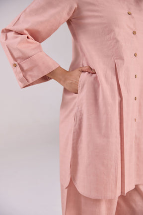 Soft Blush Pink Checks Shirt Pleated Cotton Co-ord Set