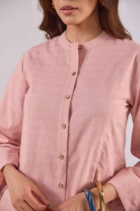 Soft Blush Pink Checks Shirt Pleated Cotton Co-ord Set