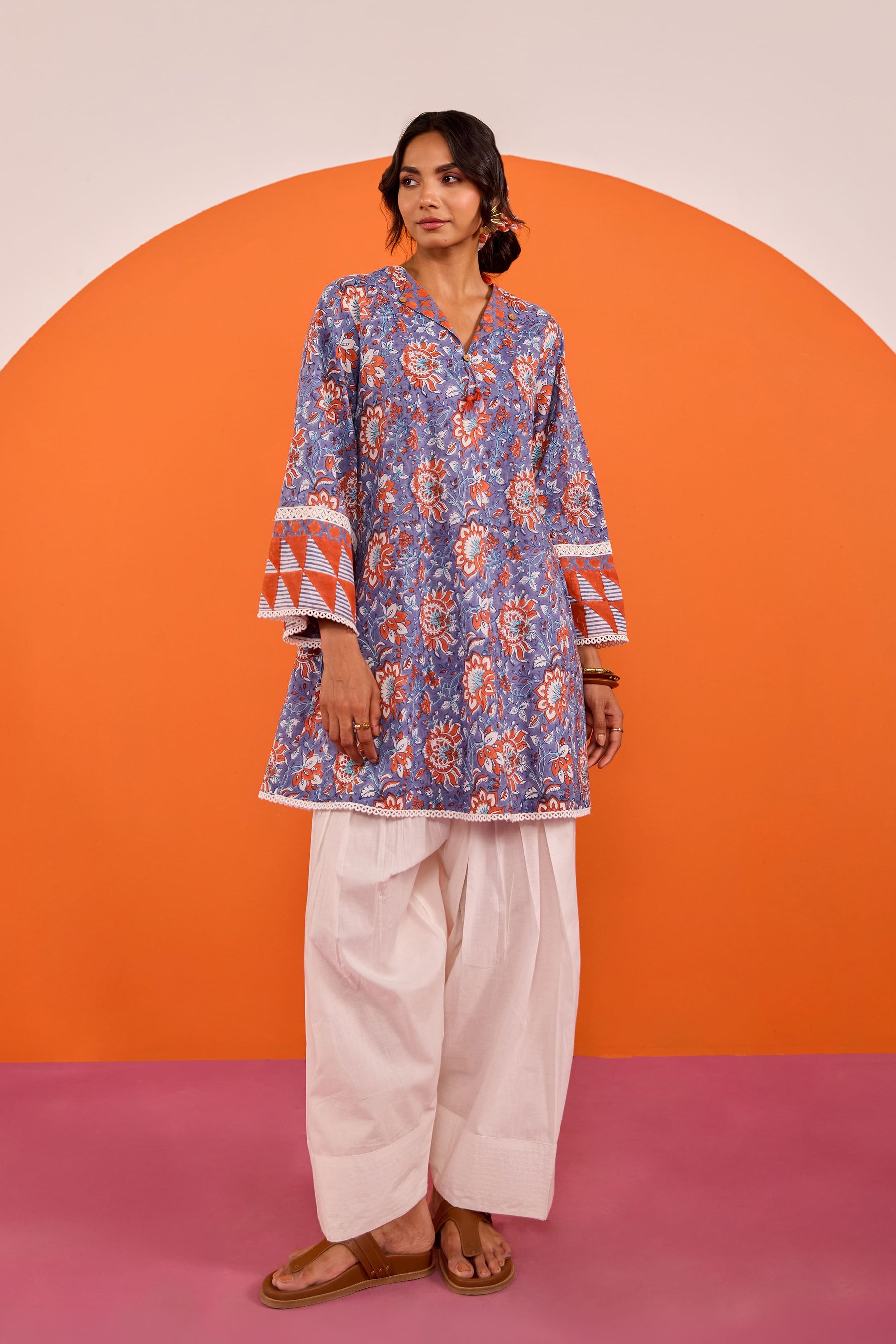 Periwinkle Floral Hand block Printed Co-ord Set