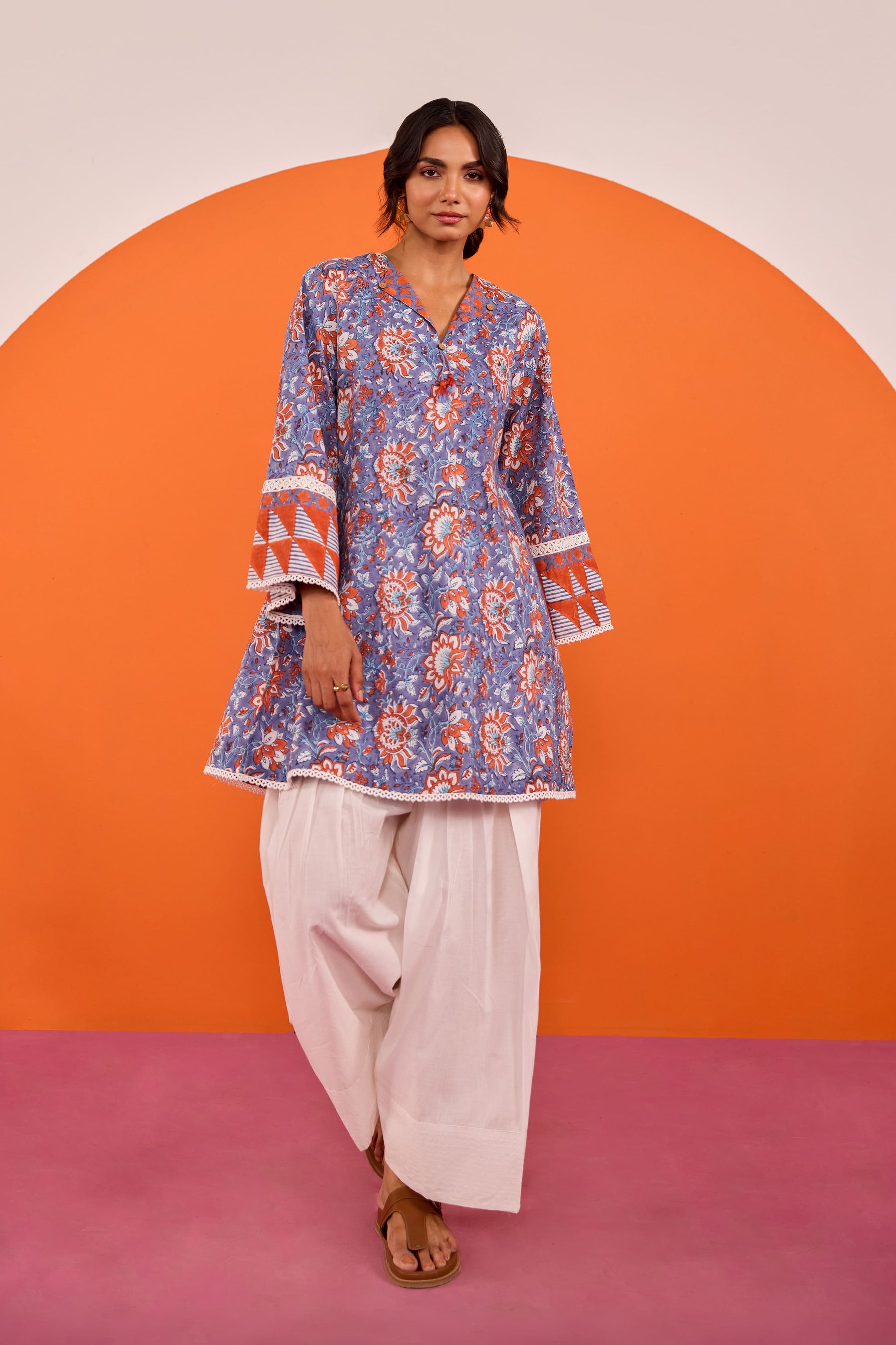 Periwinkle Floral Hand block Printed Co-ord Set