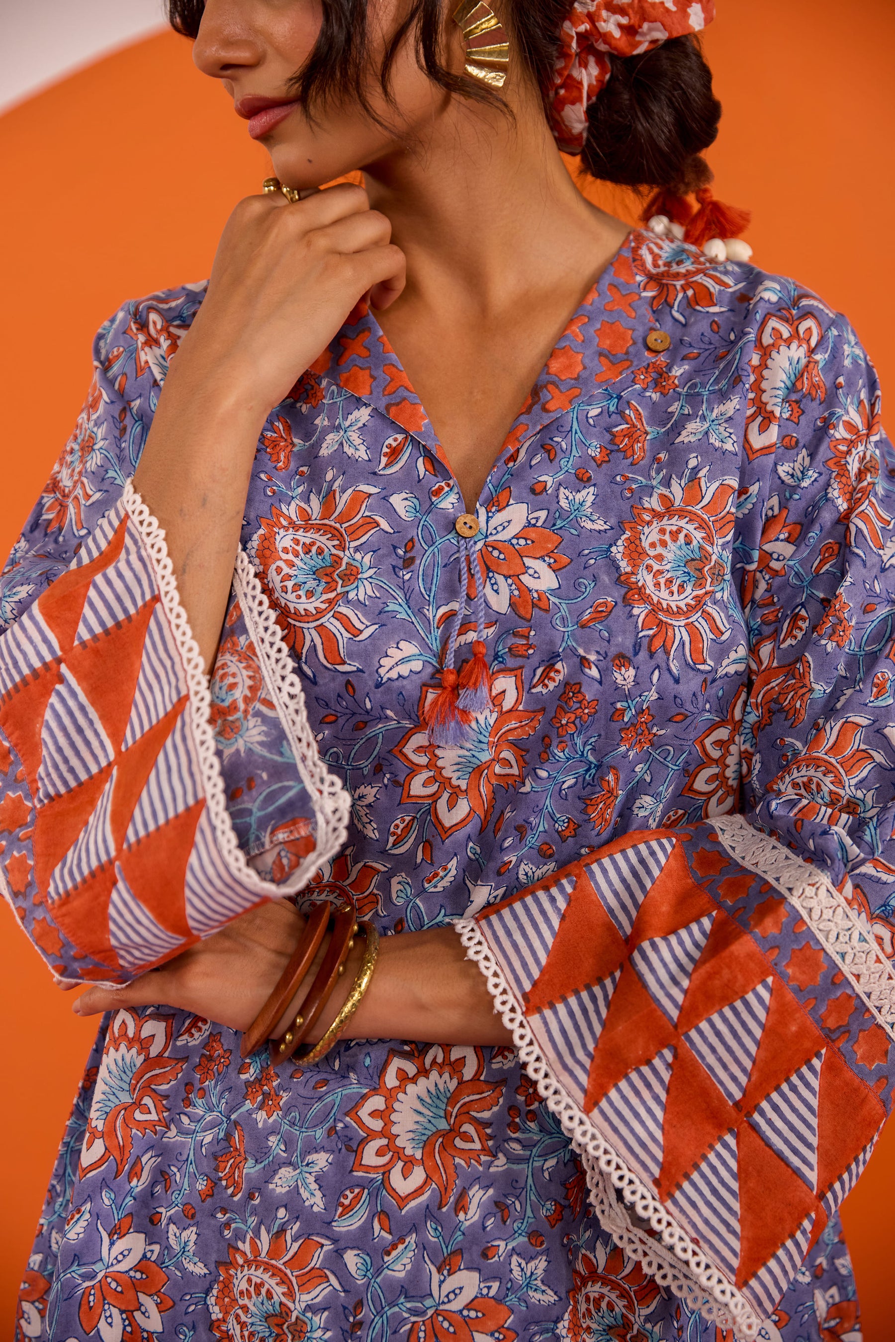 Periwinkle Floral Hand block Printed Co-ord Set