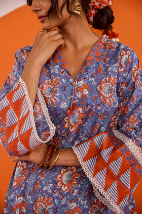 Periwinkle Floral Hand block Printed Co-ord Set