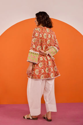 Rust Orange Floral Hand Block Printed Co-ord Set