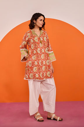 Rust Orange Floral Hand Block Printed Co-ord Set