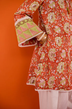 Rust Orange Floral Hand Block Printed Co-ord Set