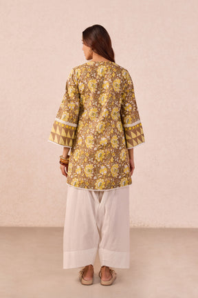 Olive Brown Floral Hand Block Printed Co-ord Set
