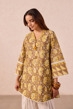 Olive Brown Floral Hand Block Printed Co-ord Set