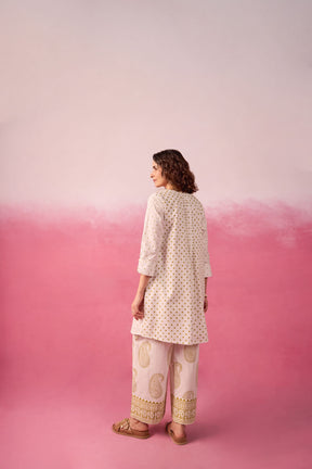 White & Gold Polka Dot & Paisley Hand Block Printed Co-ord Set