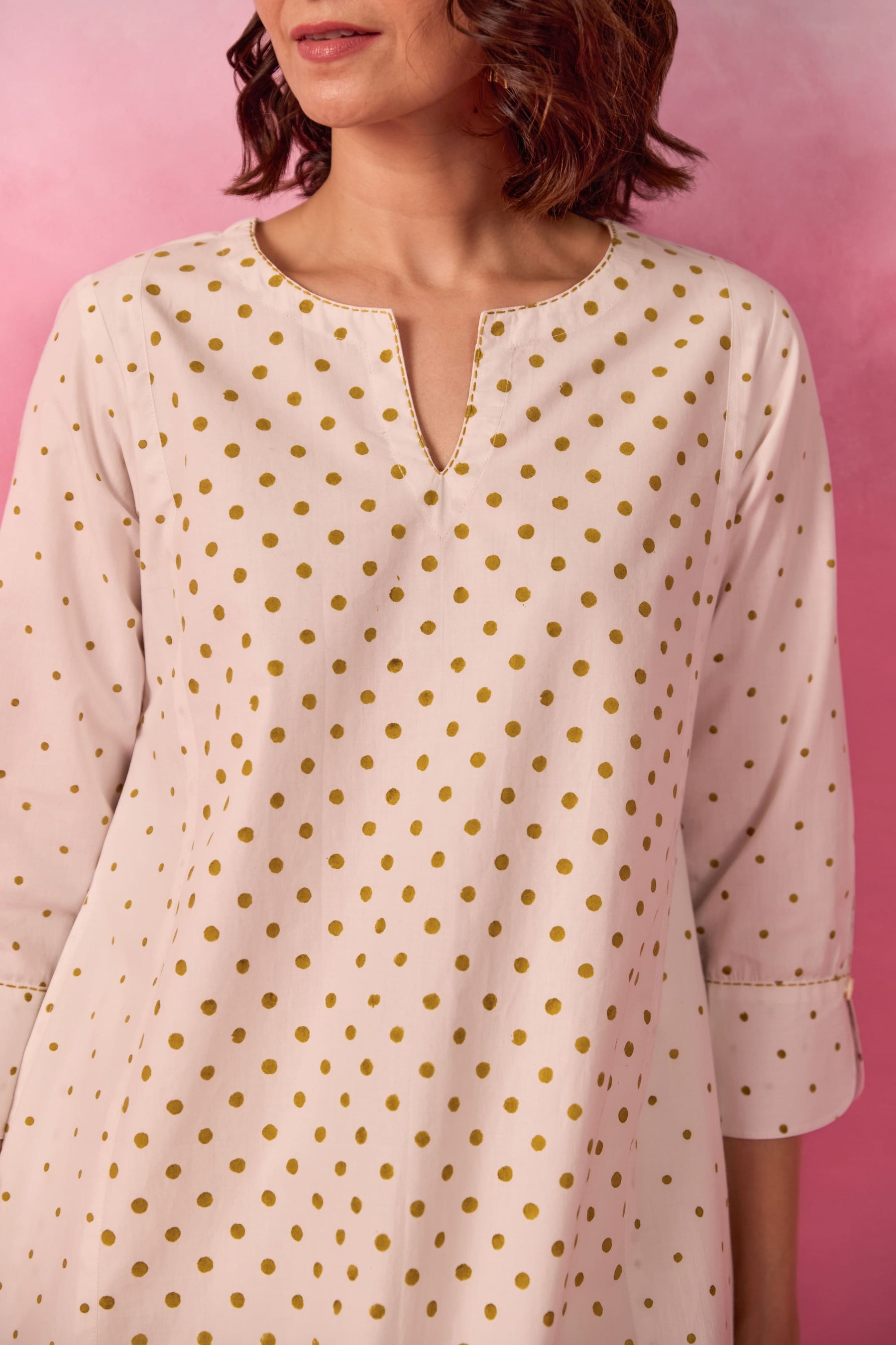 White & Gold Polka Dot & Paisley Hand Block Printed Co-ord Set