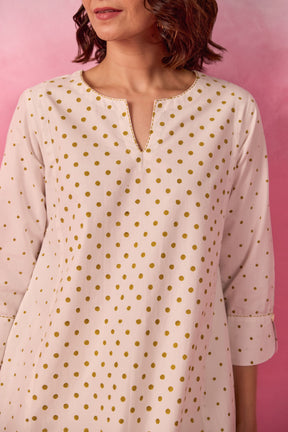 White & Gold Polka Dot & Paisley Hand Block Printed Co-ord Set