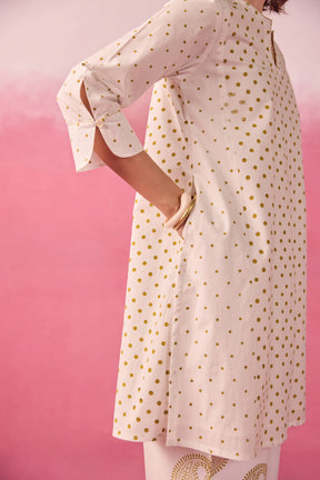 White & Gold Polka Dot & Paisley Hand Block Printed Co-ord Set