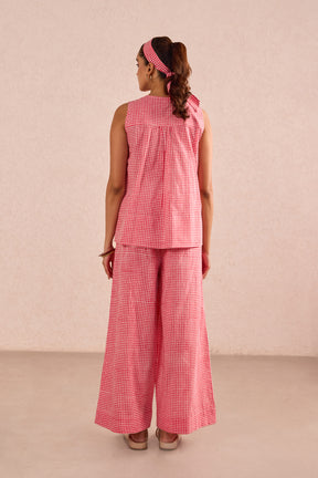 Red Gingham Check Print Sleeveless Co-ord Set