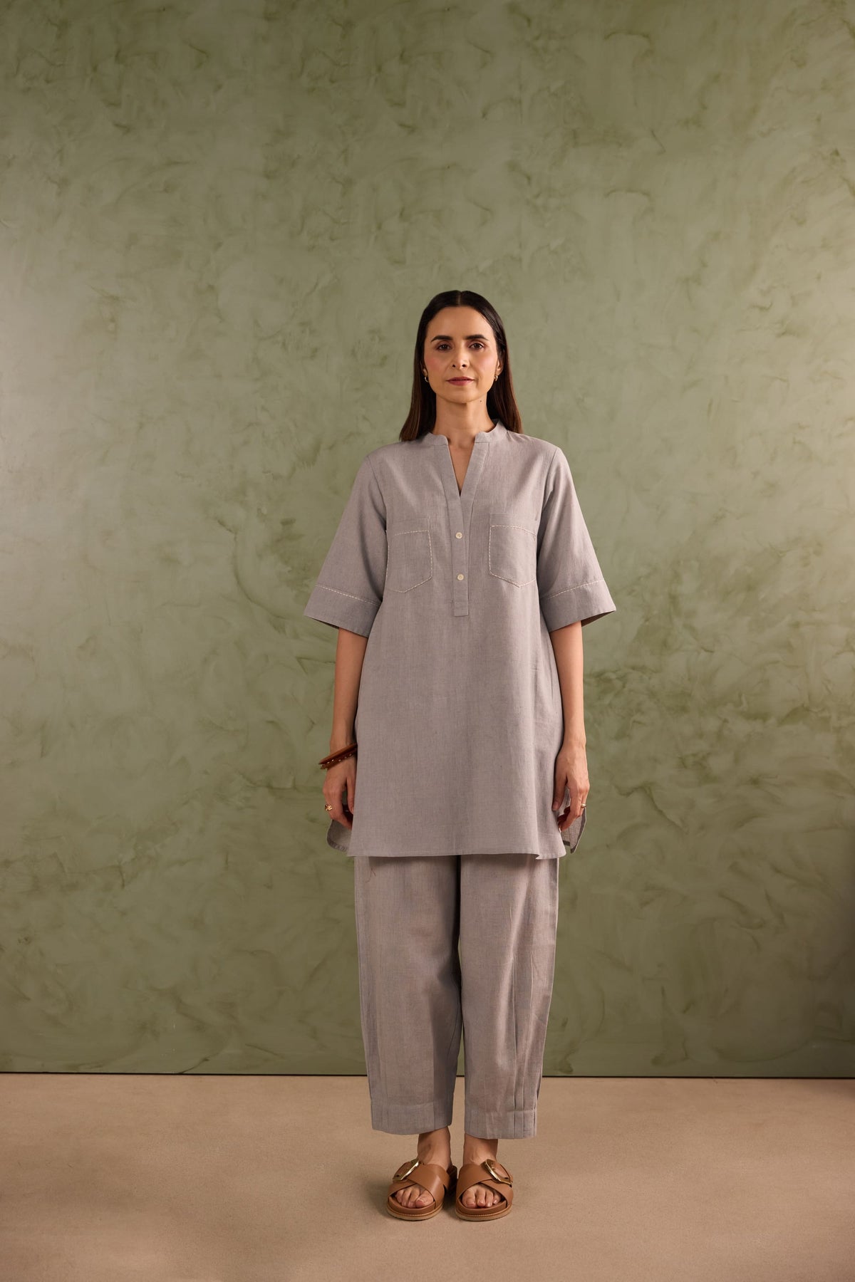 Dove Grey Linen Blend Co-ord Set