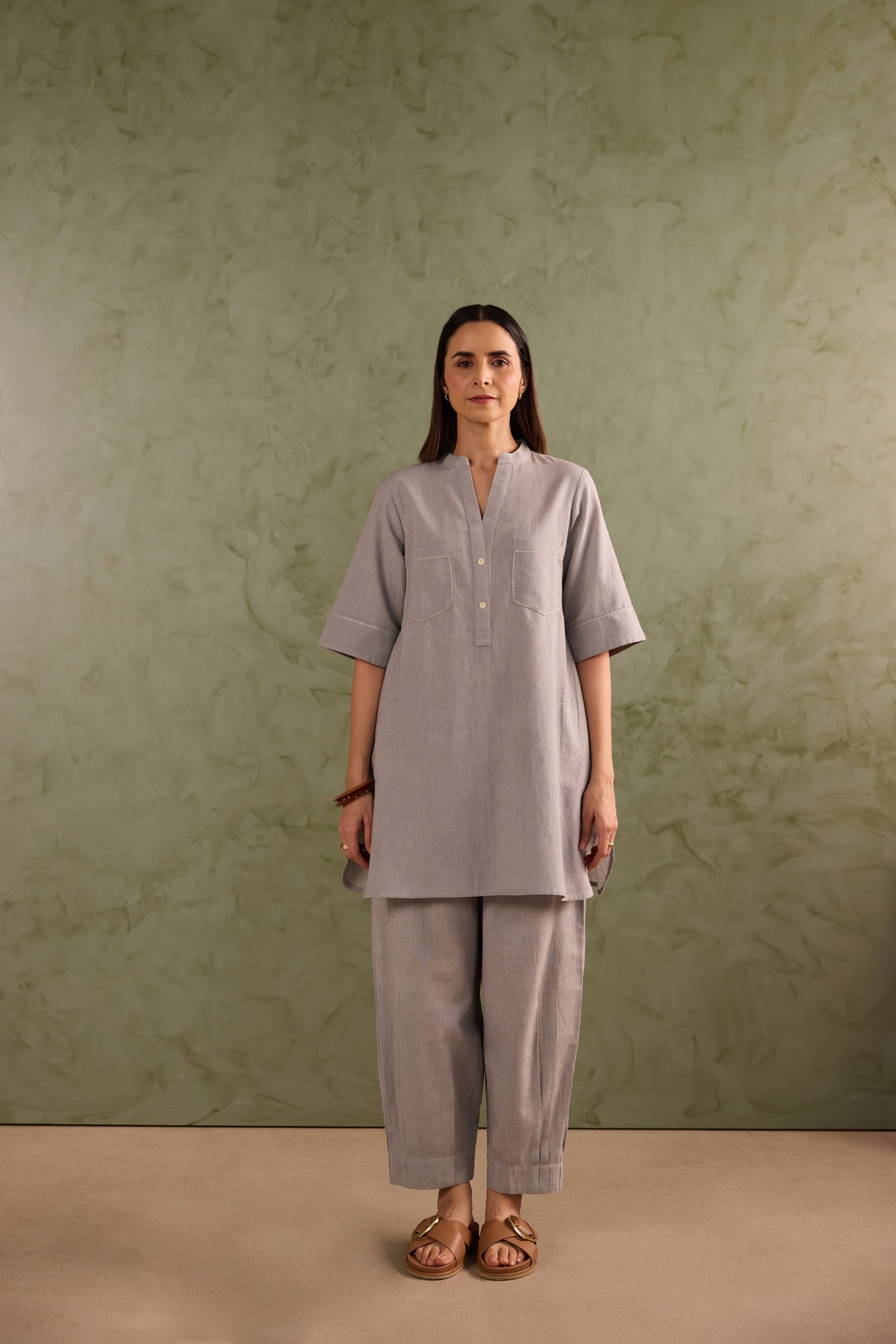 Dove Grey Linen Blend Co-ord Set