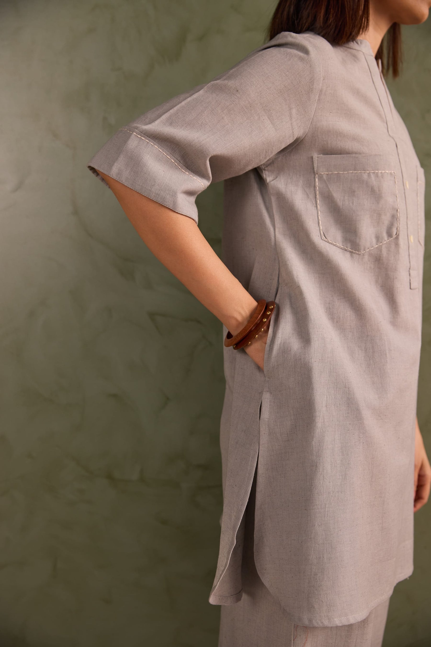 Dove Grey Linen Blend Co-ord Set