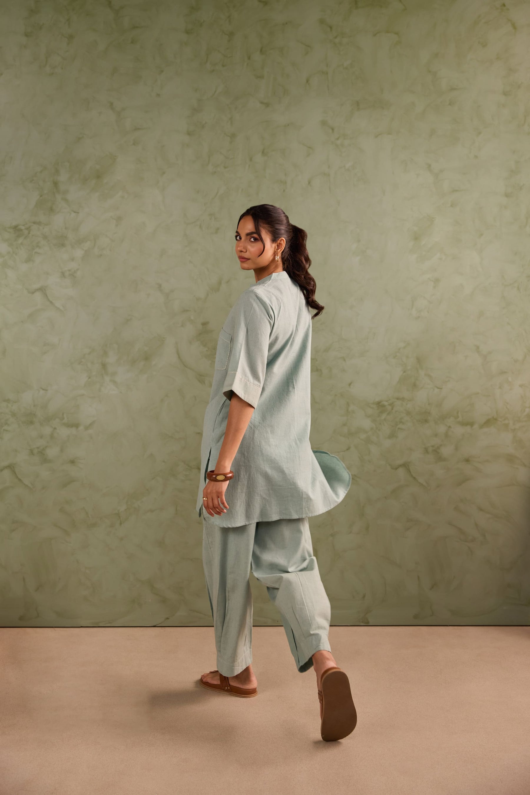 Powder Green Linen Blend Co-ord Set