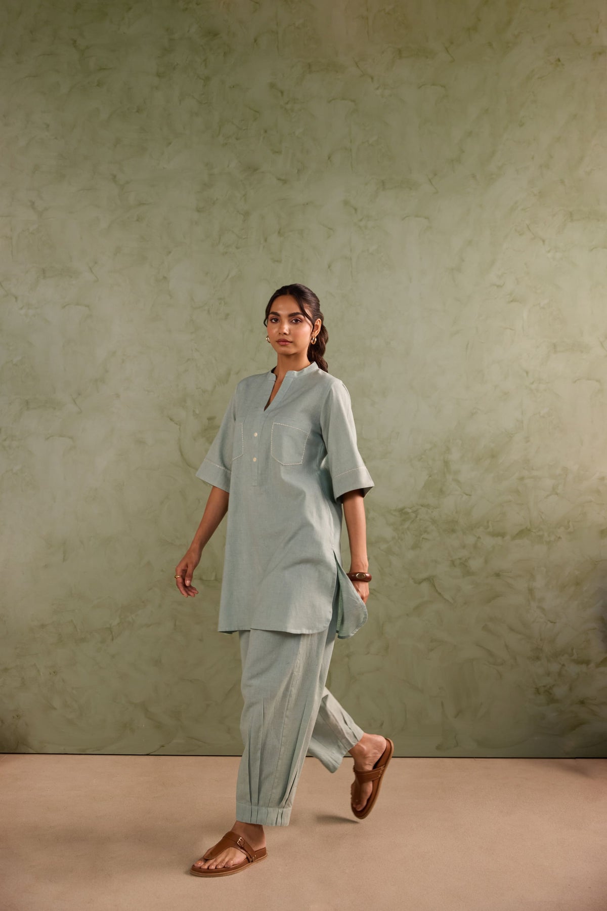 Powder Green Linen Blend Co-ord Set