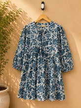 White & Teal Floral Block Print Peplum Top