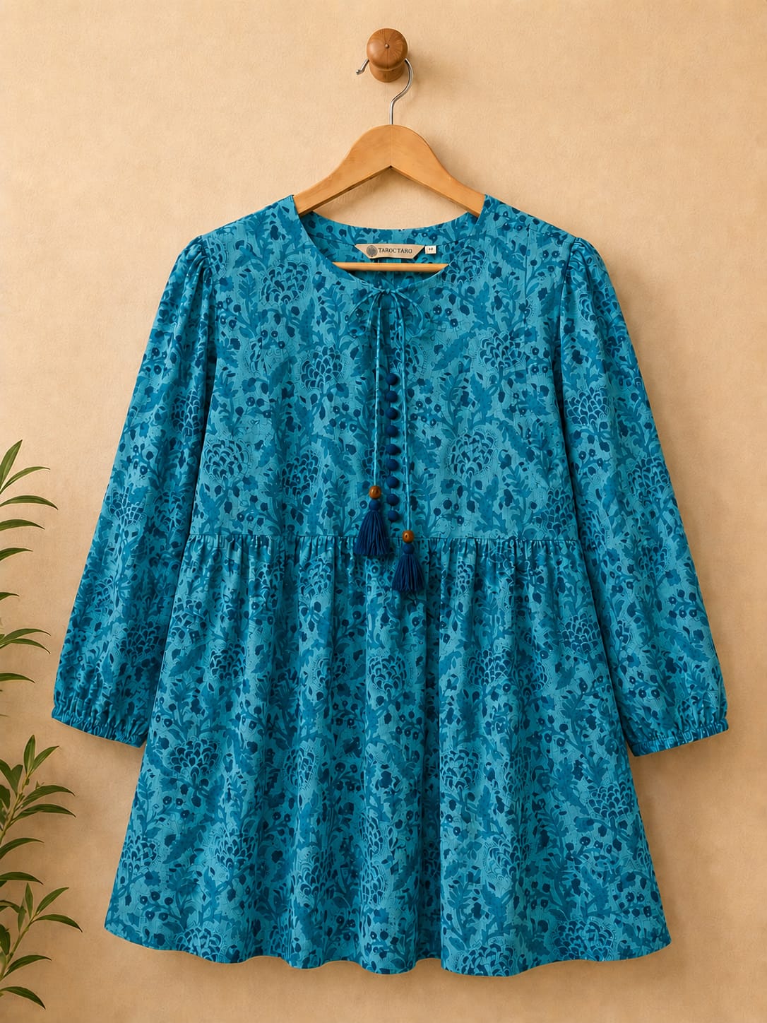 Teal Floral Hand Block Print Peplum Top