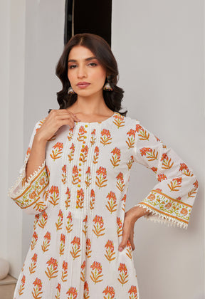 Cotton Yellow and Orange Floral Buti Printed Coord Set