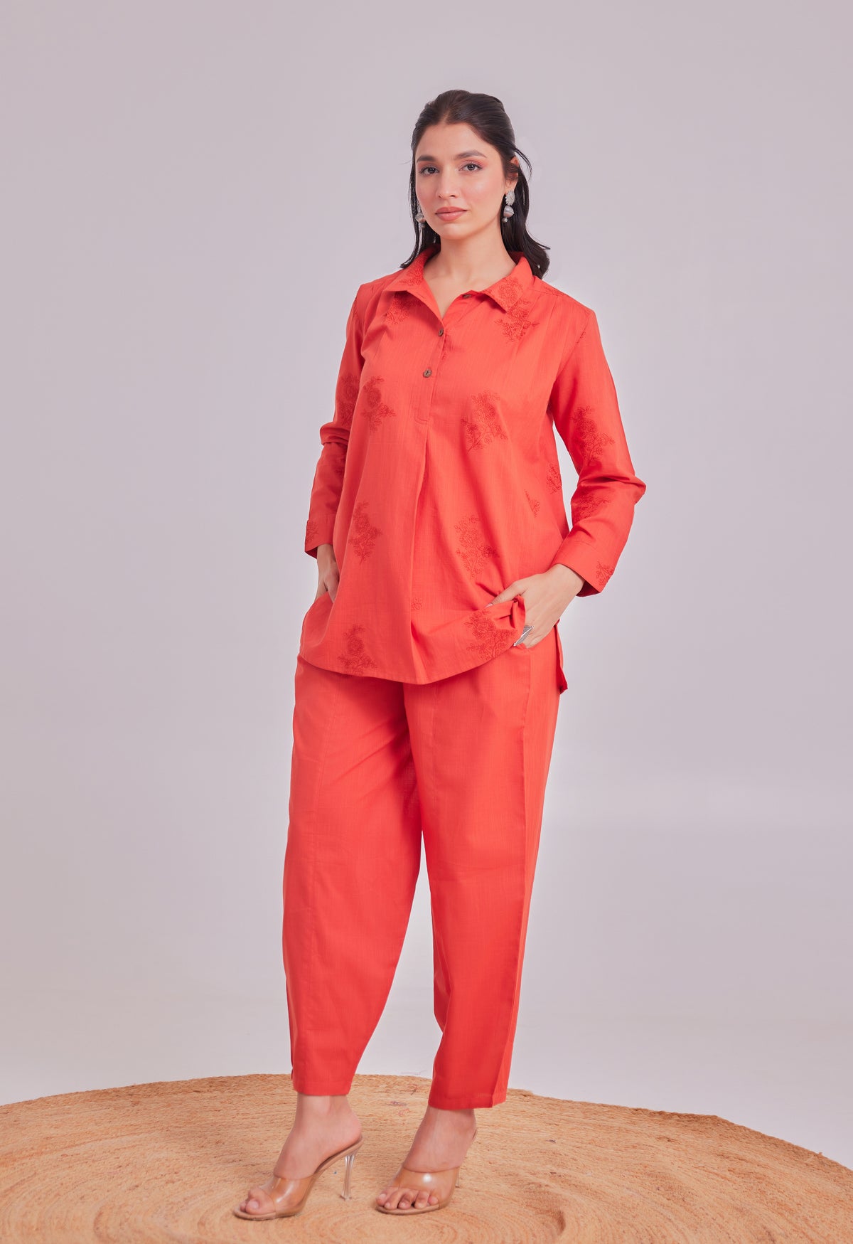 ORANGE EMBROIDERED CO-ORD SET