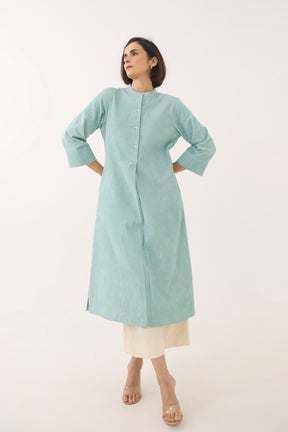 Aqua Blue Corduroy Long Kurta - Tara - C - Tara