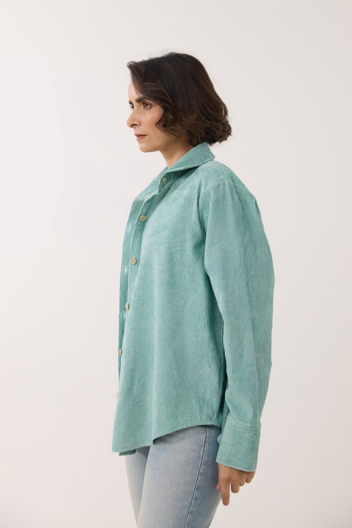 Aqua Blue Oversized Corduroy Shirt - Tara - C - Tara