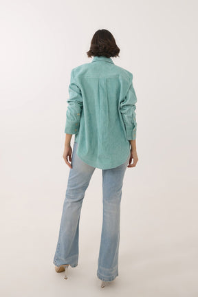 Aqua Blue Oversized Corduroy Shirt - Tara - C - Tara