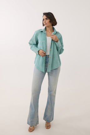 Aqua Blue Oversized Corduroy Shirt - Tara - C - Tara