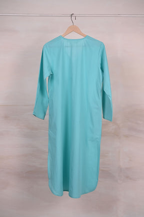 Aqua Blue Pleated Solid Kurta - Tara - C - Tara