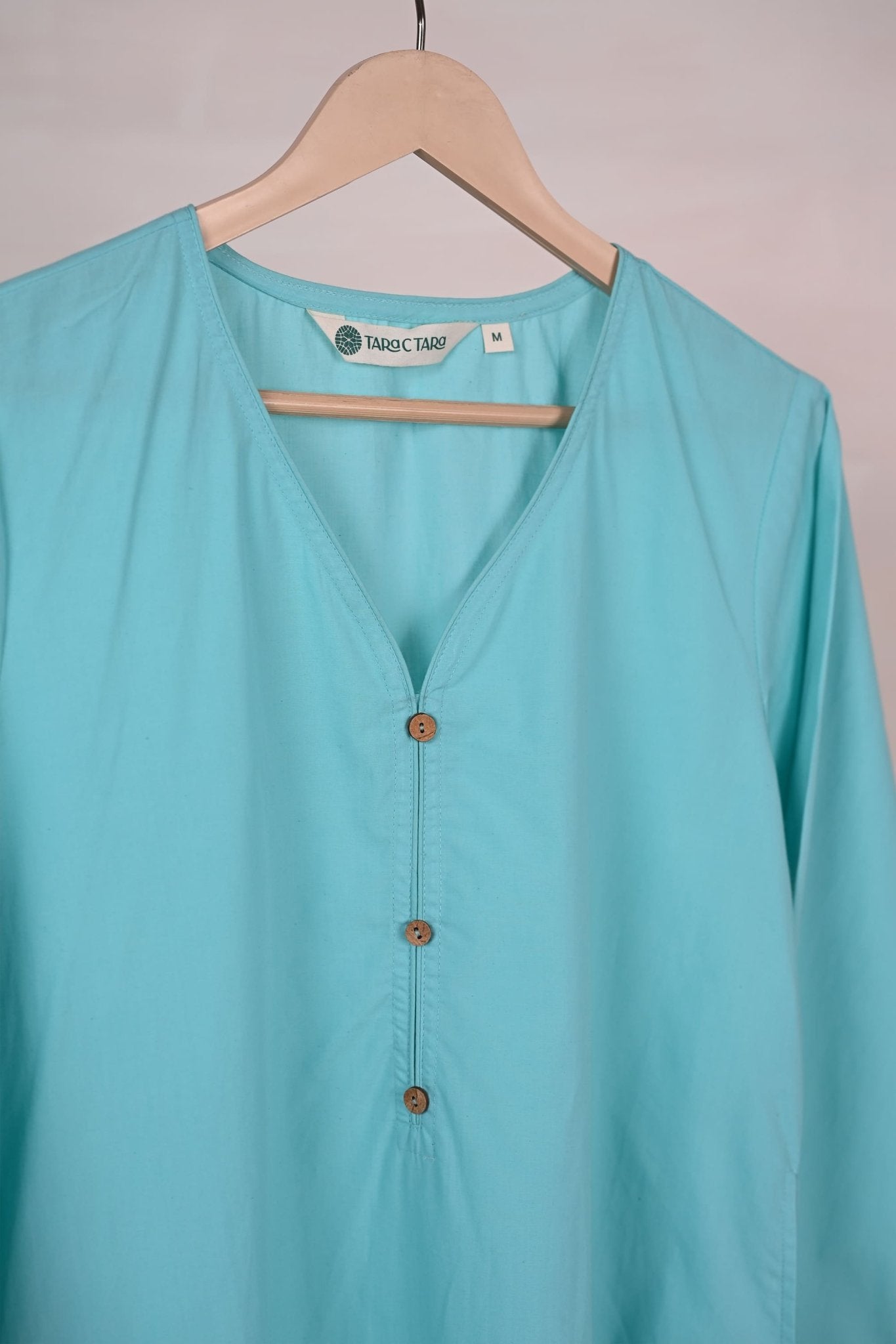 Aqua Blue Pleated Solid Kurta - Tara - C - Tara