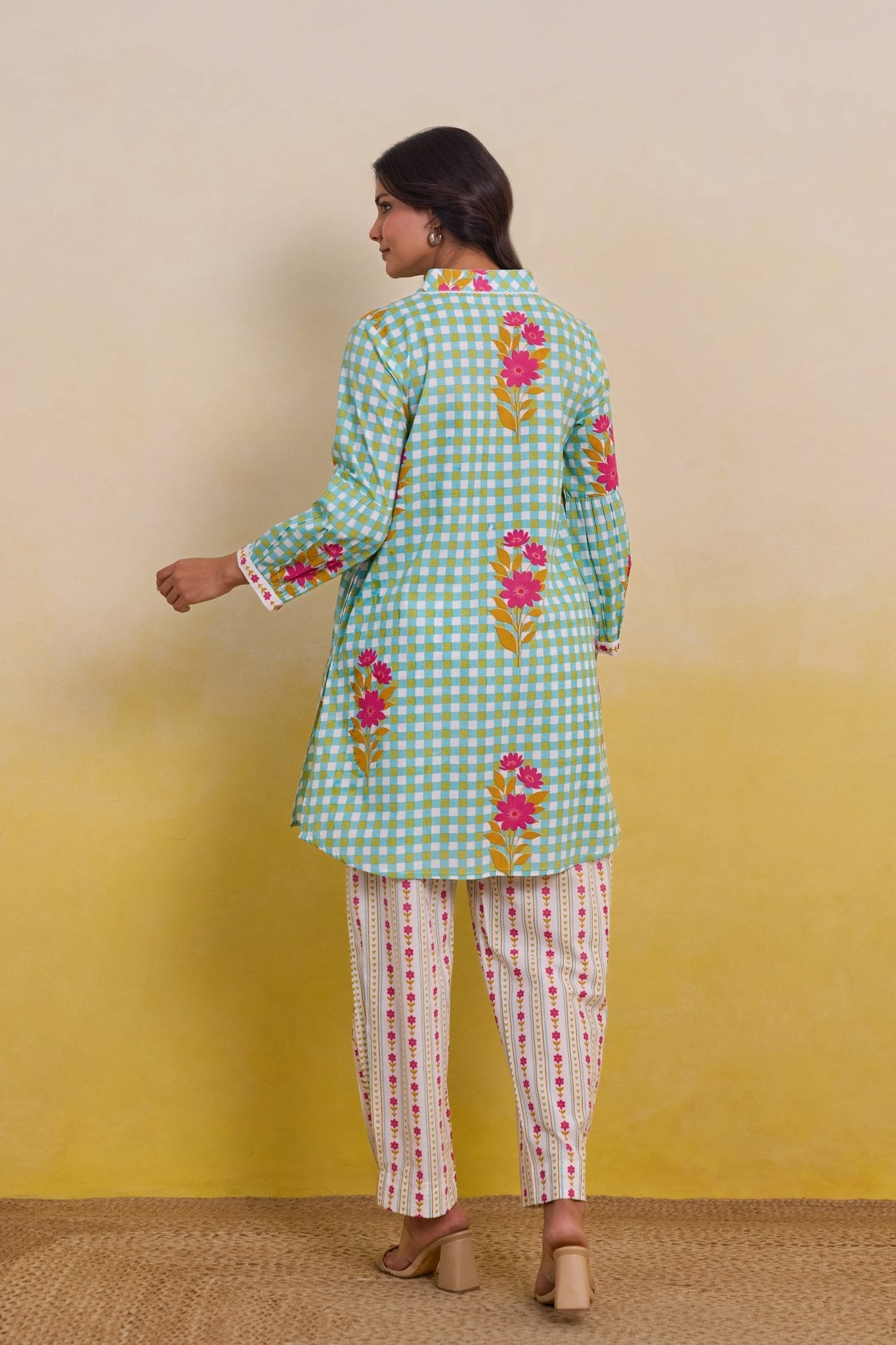 Aqua Gingham Blossom Co - ord Set - Tara - C - Tara