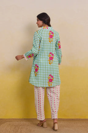 Aqua Gingham Blossom Co - ord Set - Tara - C - Tara