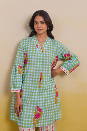 Aqua Gingham Blossom Co - ord Set - Tara - C - Tara