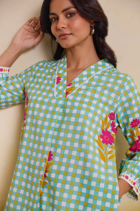 Aqua Gingham Blossom Co - ord Set - Tara - C - Tara