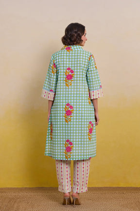 Aqua Meadow Gingham Printed Co - ord Set - Tara - C - Tara