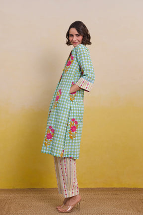 Aqua Meadow Gingham Printed Co - ord Set - Tara - C - Tara