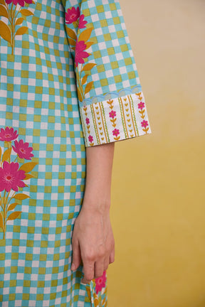 Aqua Meadow Gingham Printed Co - ord Set - Tara - C - Tara