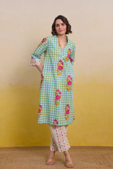 Aqua Meadow Gingham Printed Co - ord Set - Tara - C - Tara