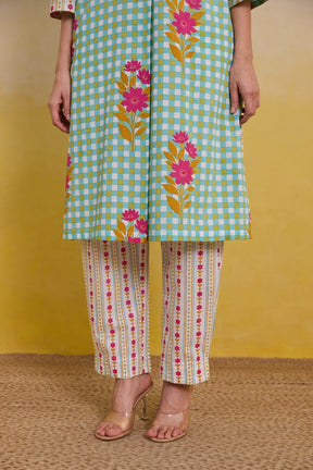 Aqua Meadow Gingham Printed Co - ord Set - Tara - C - Tara