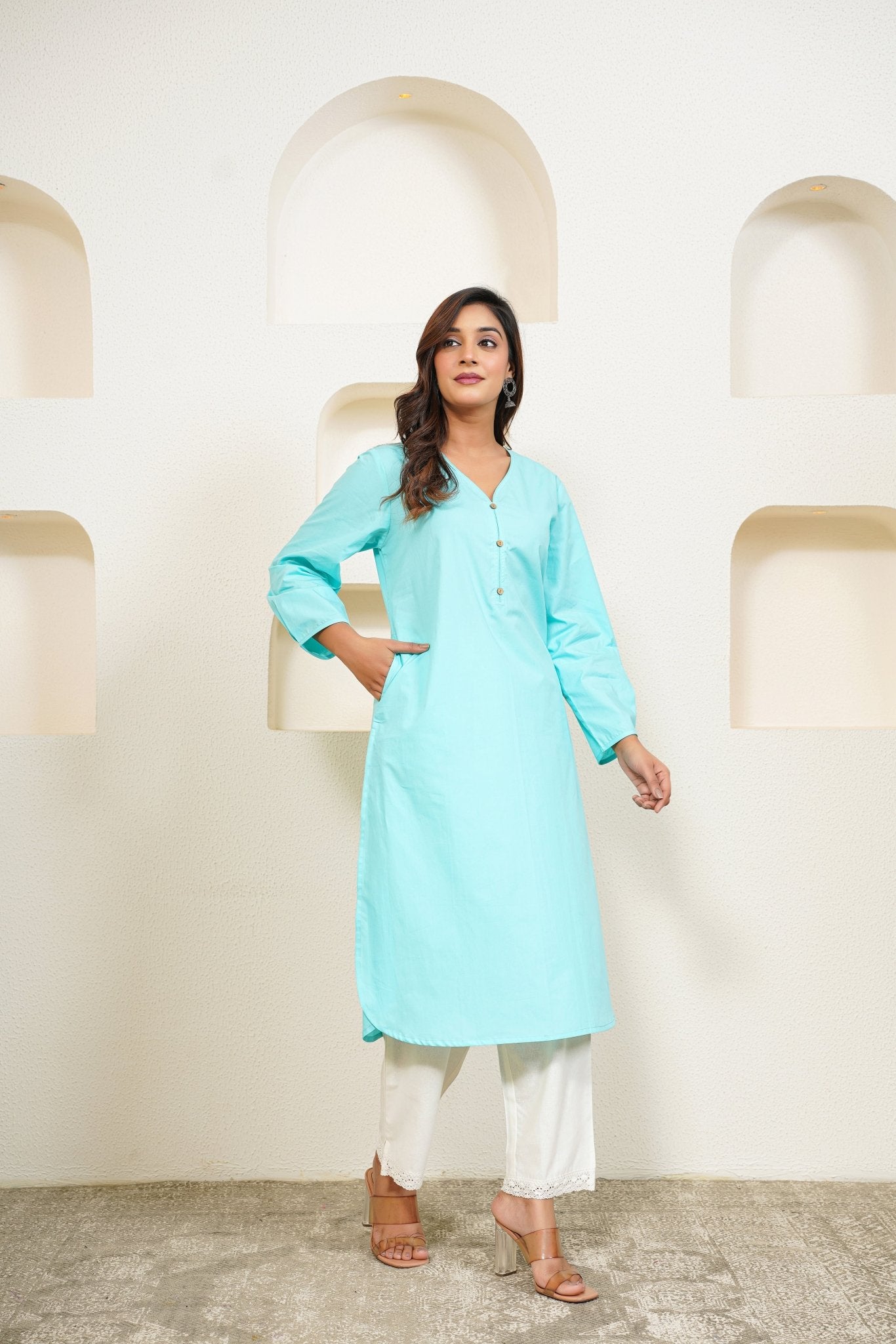 Aqua Premium Cotton Long Kurta - Tara - C - Tara