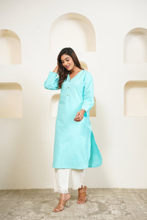 Aqua Premium Cotton Long Kurta - Tara - C - Tara